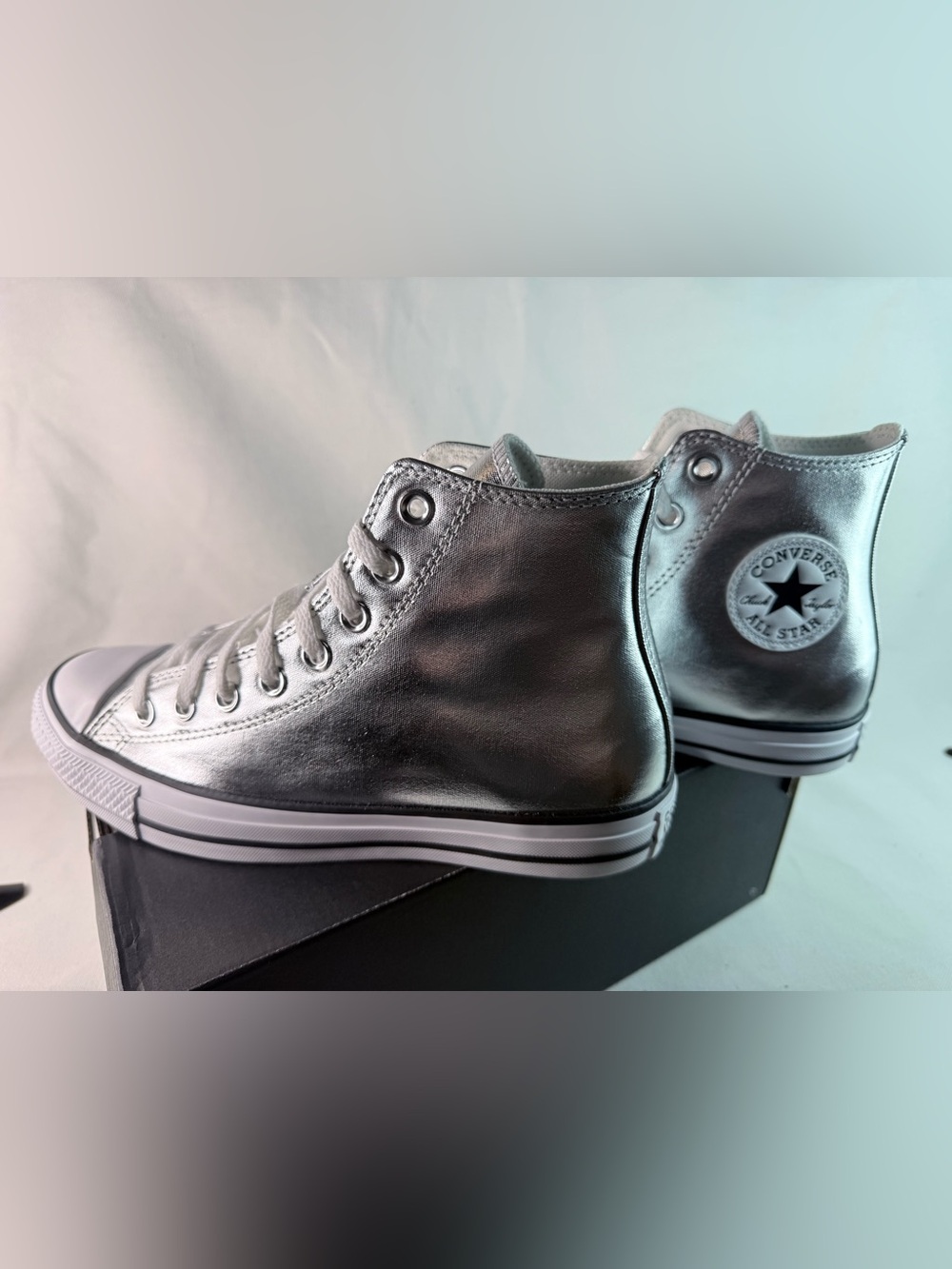Converse Metallic Silver High Top Sneakers